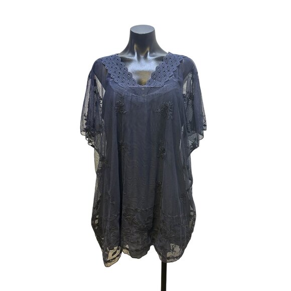 Love and Liberty Navy Blue Sheer Floral Embroidered Blouse Size L - Picture 1 of 10